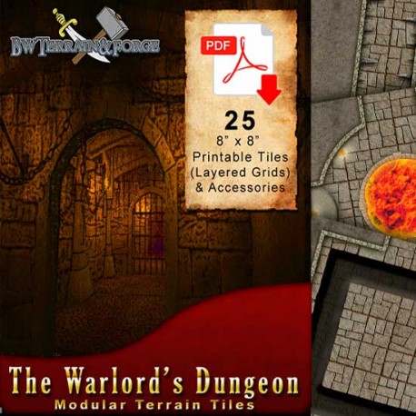 Digital Forge: Warlord's Dungeon - Castle Dungeon Themed Modular Terrain Tiles - bw-terrain-forge