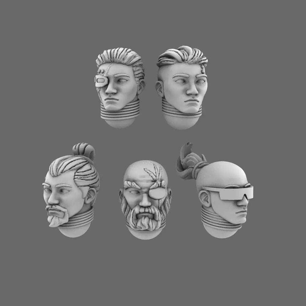 Cyber Samurai V10 Exposed Heads BW Terrain & Forge