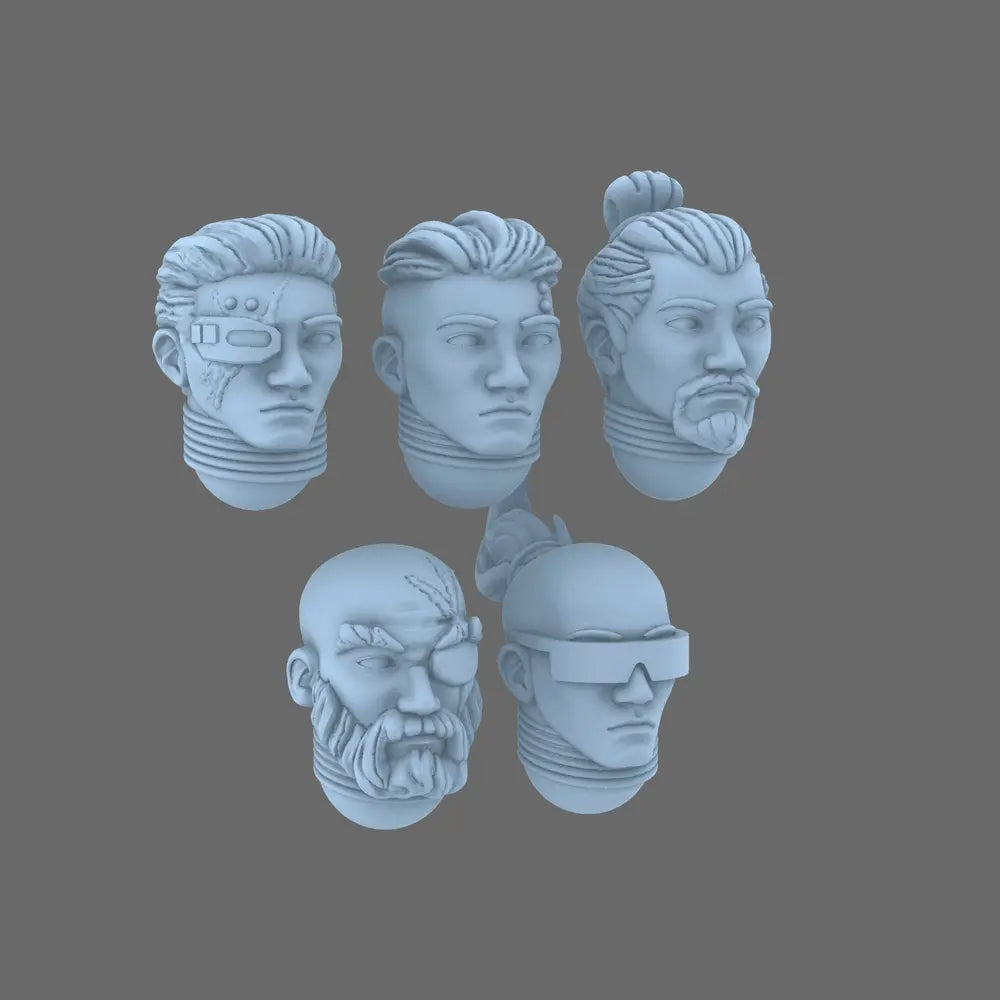 Cyber Samurai V10 Exposed Heads BW Terrain & Forge