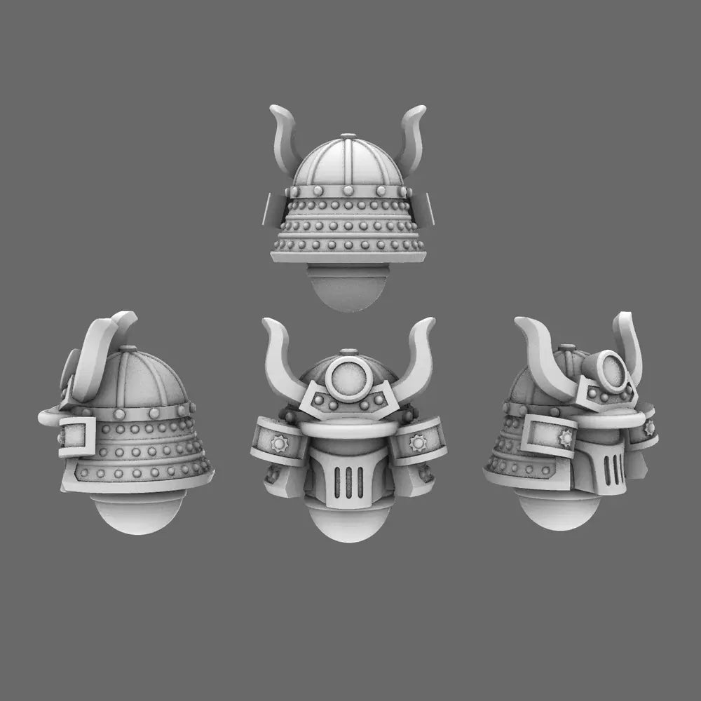 Cyber Samurai V2 Metal Storm Samurai Helmet X 10 BW Terrain & Forge