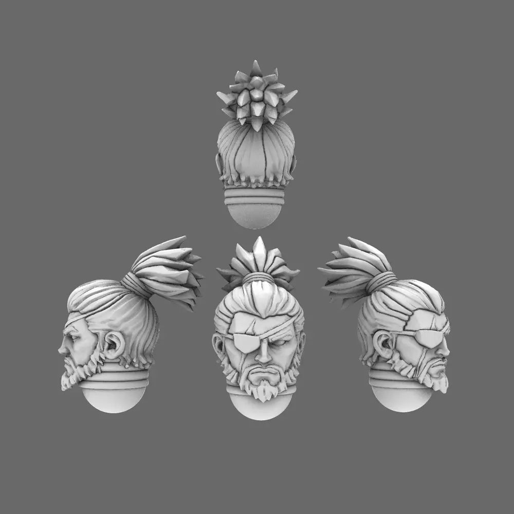 Cyber Samurai Exposed Ronin Heads X 10 BW Terrain & Forge