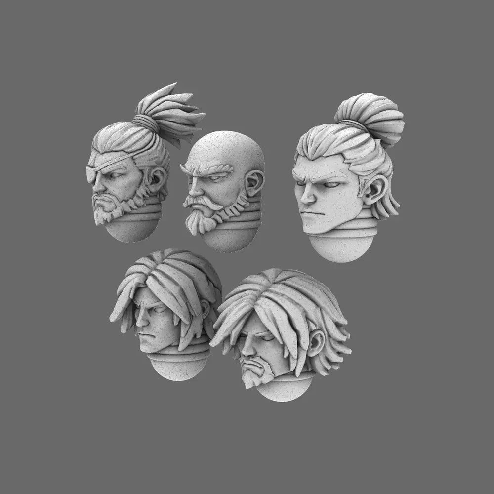 Cyber Samurai Exposed Ronin Heads X 10 BW Terrain & Forge