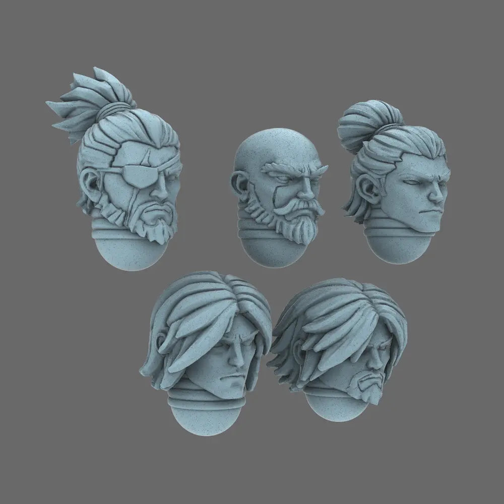 Cyber Samurai Exposed Ronin Heads X 10 BW Terrain & Forge