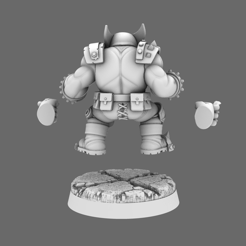 Logg'n Ironclaw clawed space orc hero, 28mm miniature render, view 3