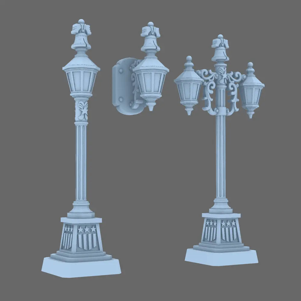 Grim Dark Americana Street Lamps - 28mm Liberty Bell Lamp Post Scatter Terrain - BW Terrain & Forge