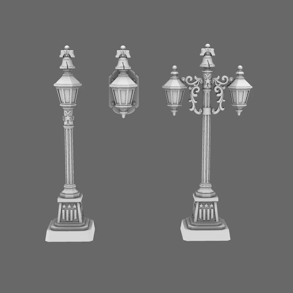 Grim Dark Americana Street Lamps - 28mm Liberty Bell Lamp Post Scatter Terrain - BW Terrain & Forge