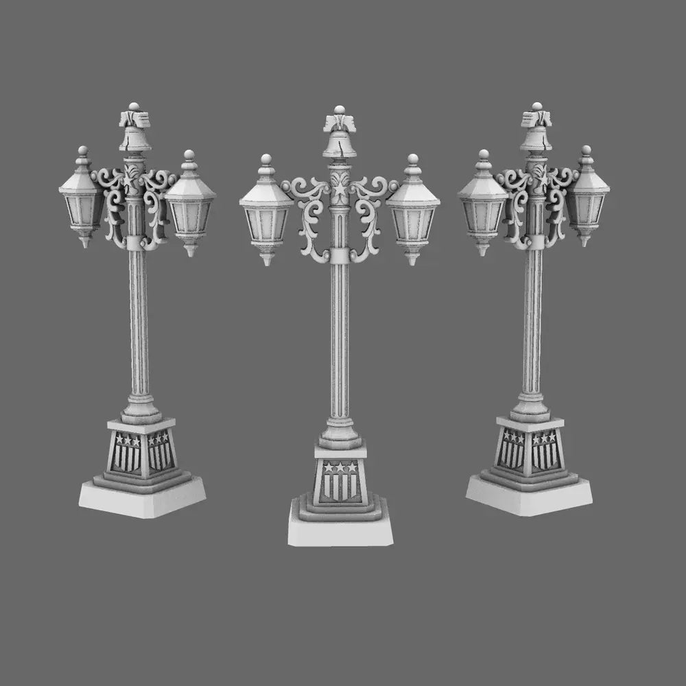 Grim Dark Americana Street Lamps - 28mm Liberty Bell Lamp Post Scatter Terrain - BW Terrain & Forge