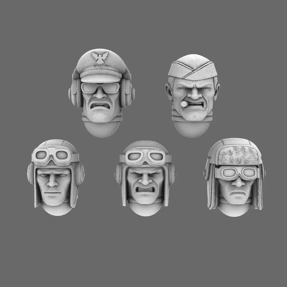 Patriotic Knights V10K Bomber Squad Heads x10 - 28mm WWII Aircrew Heroes Pack - BW Terrain & Forge