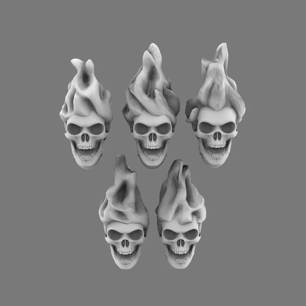 Pumpkin Lords SK V10K Knight Flaming Skull Heads X 10 - BW Terrain & Forge