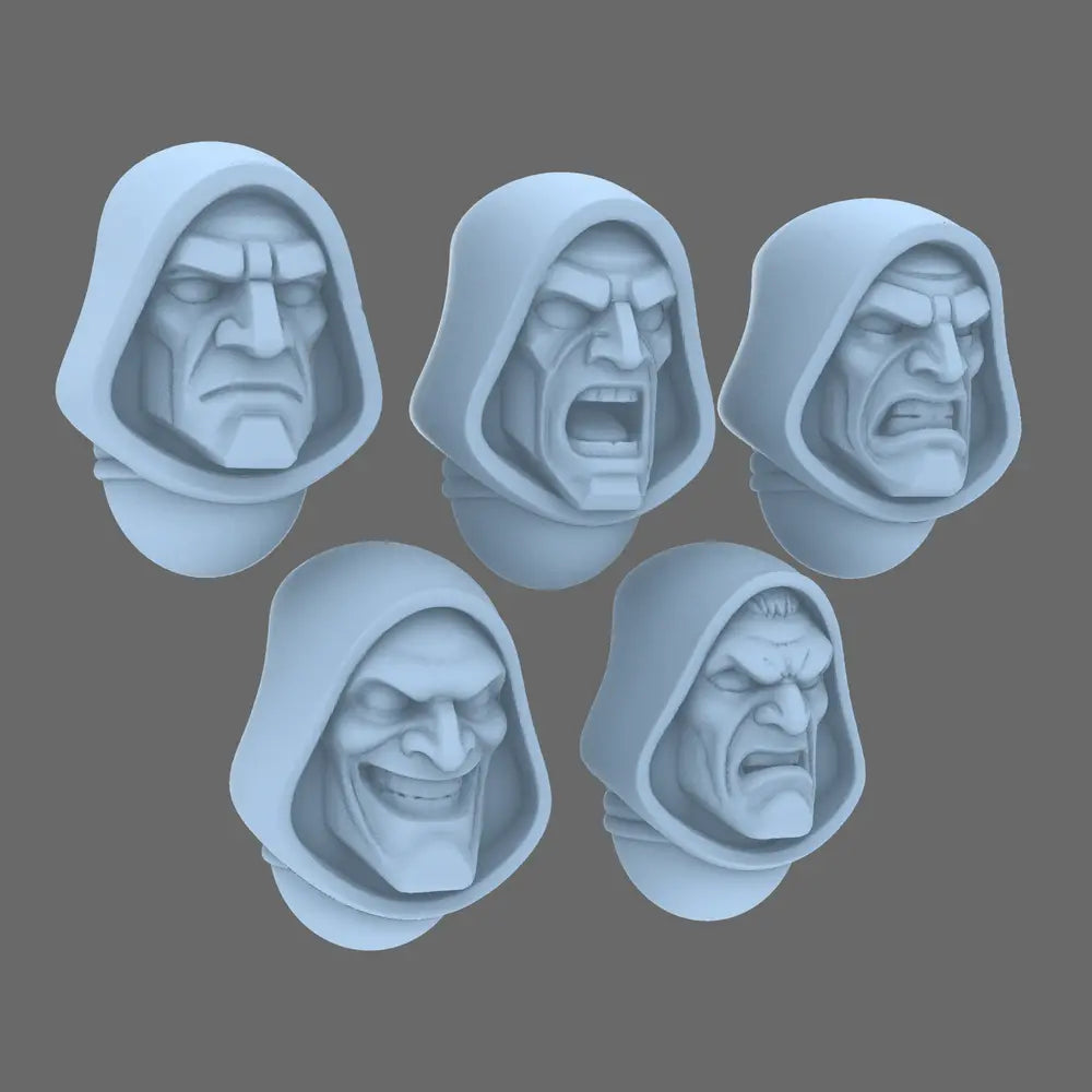 Space Knights V10 Hooded Exposed Heads Type A X10 - Premium 28mm Character Faces - BW Terrain & Forge