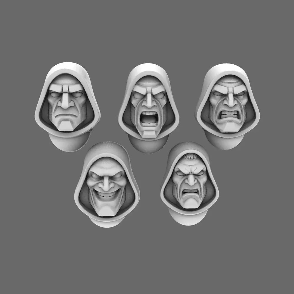 Space Knights V10 Hooded Exposed Heads Type A X10 - Premium 28mm Character Faces - BW Terrain & Forge