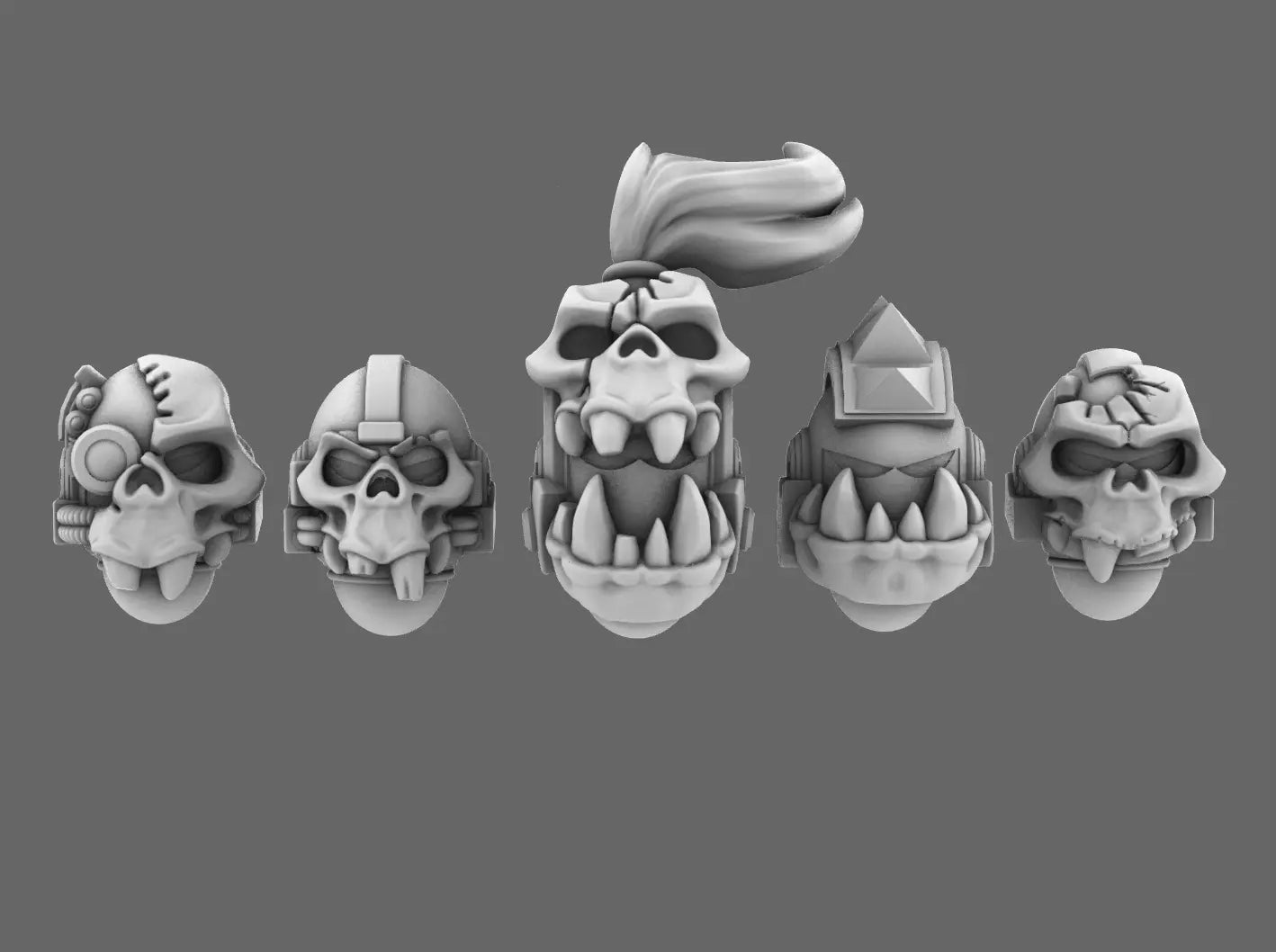 Orc Busters V7 Helmets - Skulls & Glyphs Masks (STL Format) BW Terrain & Forge