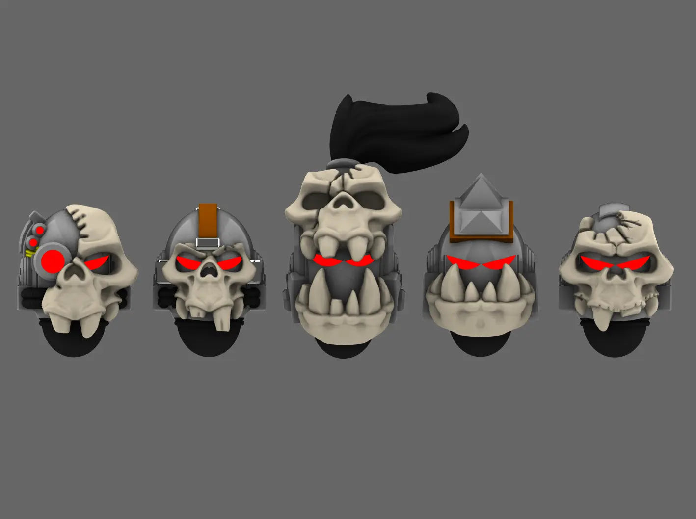Orc Busters V7 Helmets - Skulls & Glyphs Masks (STL Format) BW Terrain & Forge