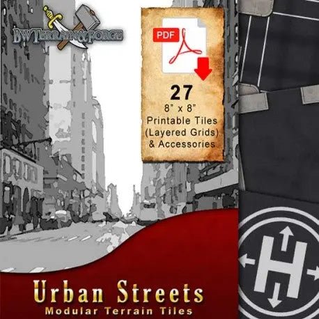 Digital Forge: Urban Streets - City Street Modular Terrain Tiles - BW Terrain & Forge