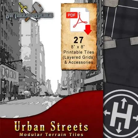 Digital Forge: Urban Streets - City Street 28mm Themed Modular Terrain Tiles - bw-terrain-forge